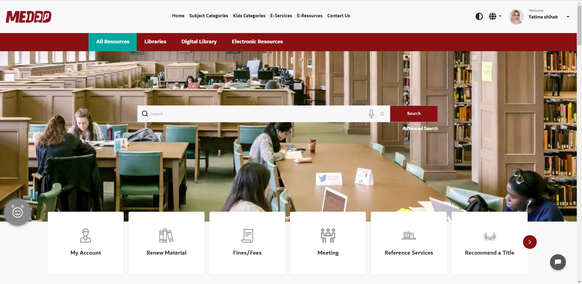 screenshot of MEDAD Library Services Platform